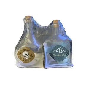 Target Halloween Decoration POTION BOTTLES 2 ct Skull & Snake Clear Glass